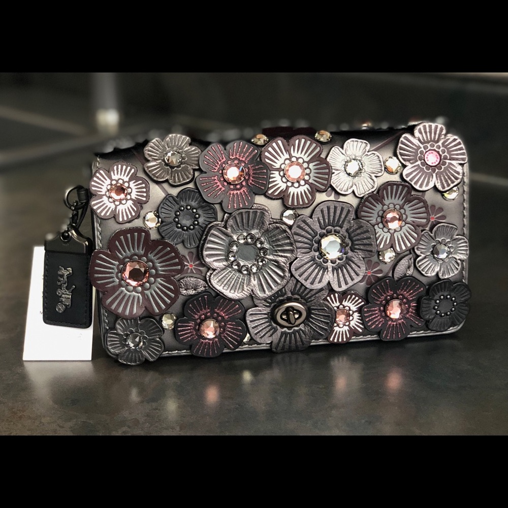 Coach Metallic Graphite Crystal Tea Rose Dinky